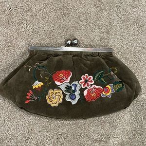 Suede emboridered clutch